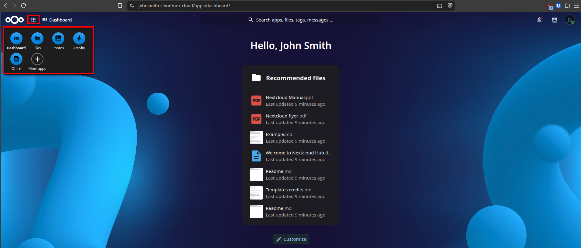nextcloud-wecome-screen